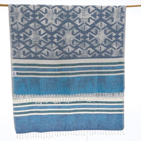 Blue Print Turkish Towel Soft Wrap Scarf Runner Beach Blanket Boho NWT - Picture 1 of 2